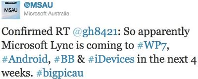 Microsoft Lync Smartphone Twitter announcement